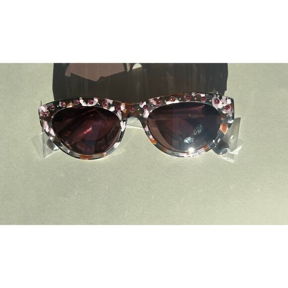 RARE Lele Sadoughi Timeless Acetate 14k gold Plated Pink Crystals UV Sunglasses - Picture 8 of 13